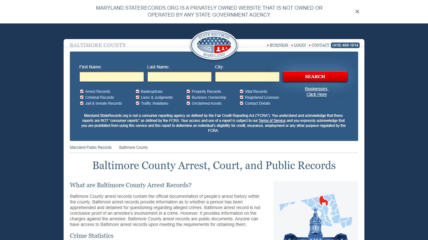 Baltimore County Arrest, Court, and Public Records
